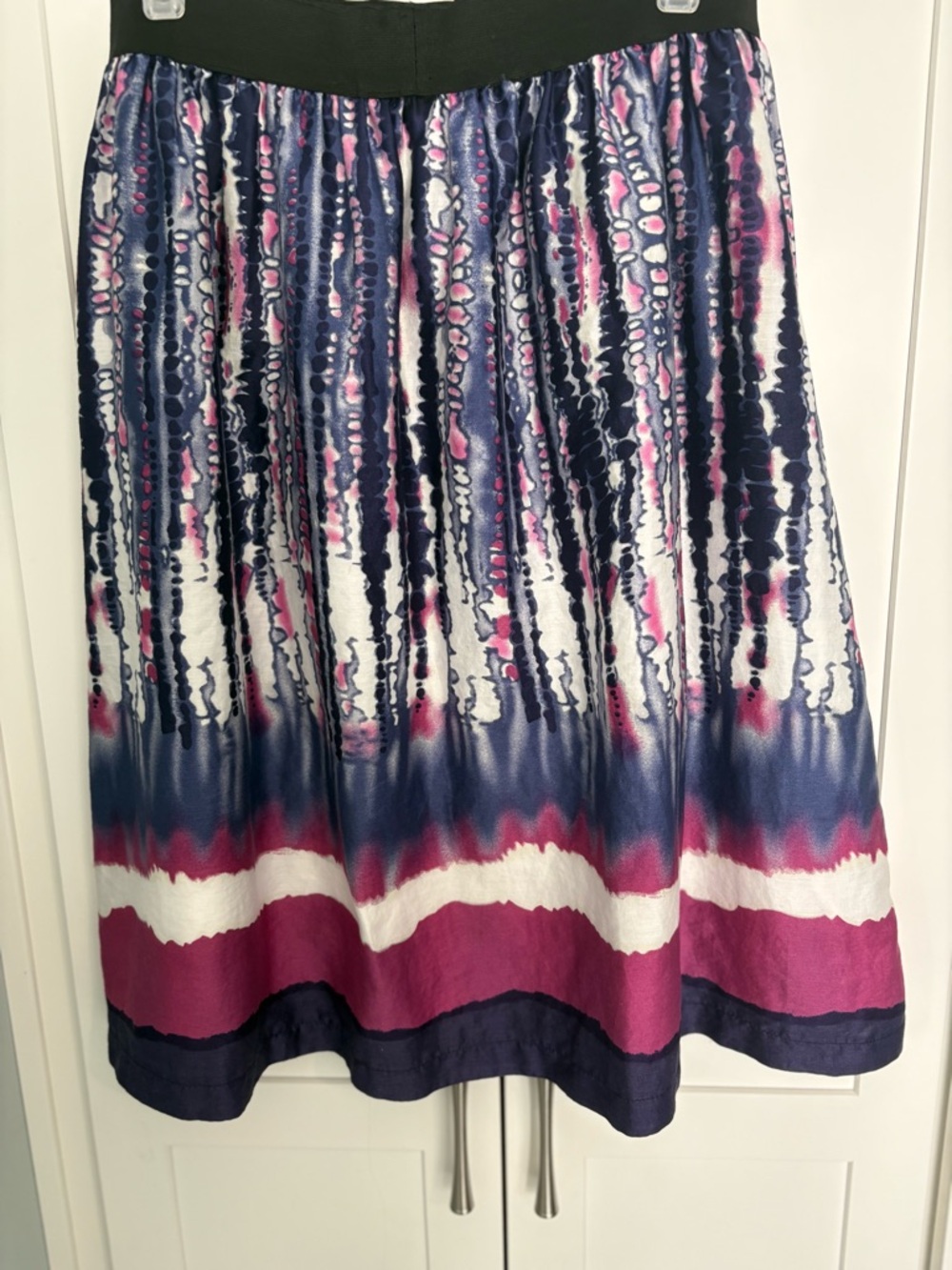 Pinky Navy, White & Pink Printed A-Line Midi Skirt